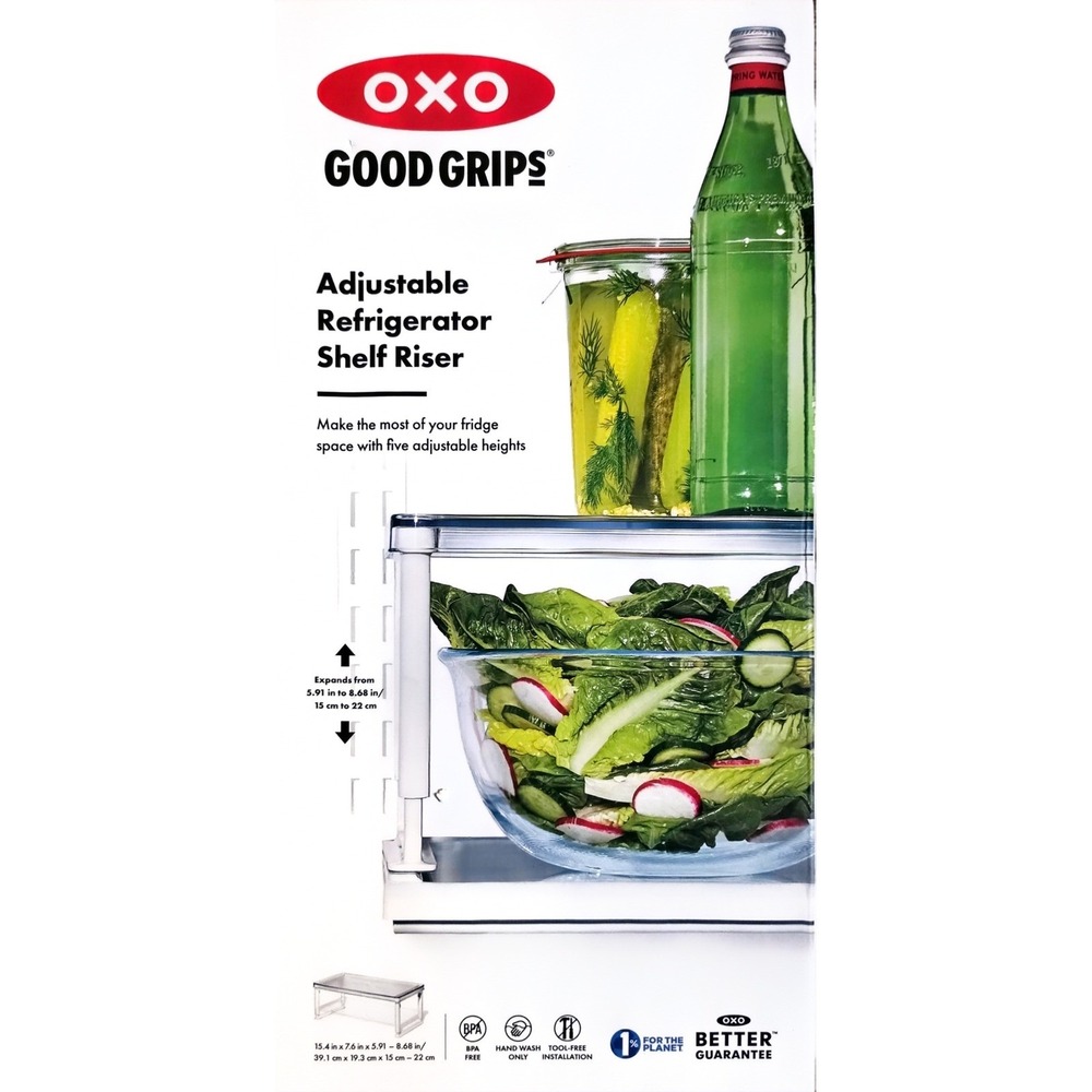 OXO Good Grips Adjustable Refrigerator Shelf Riser Clear Kitchen Organizer